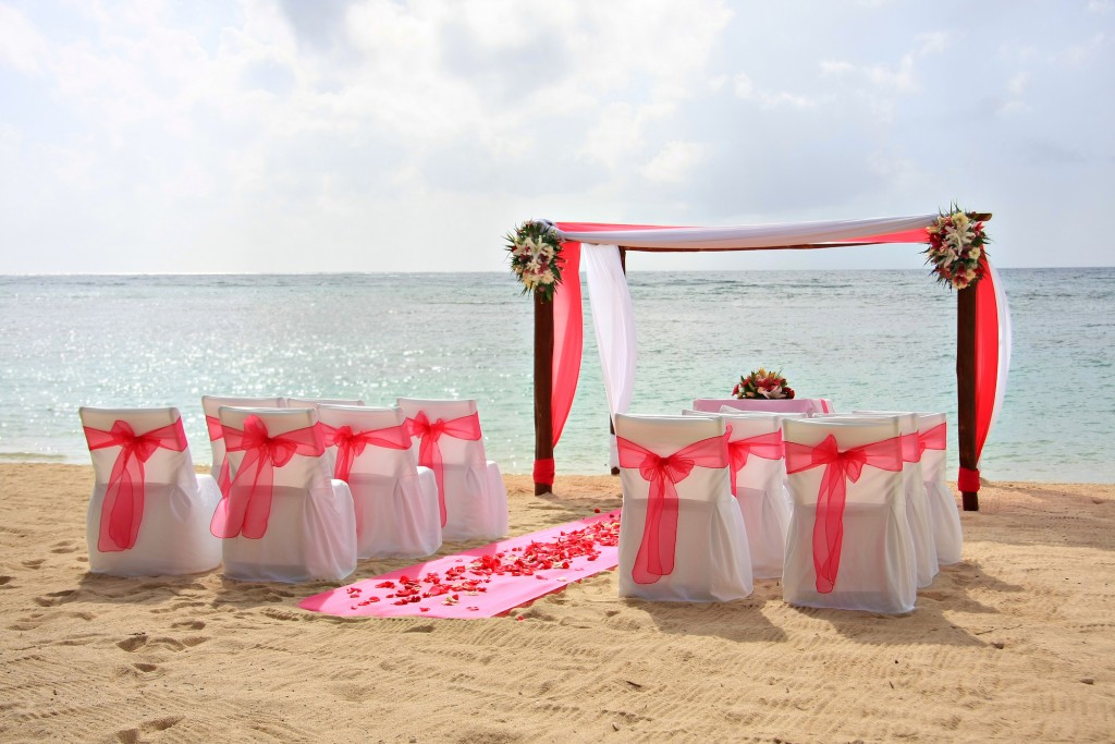 Gazebo and chairs set up for a romantic beach wedding.